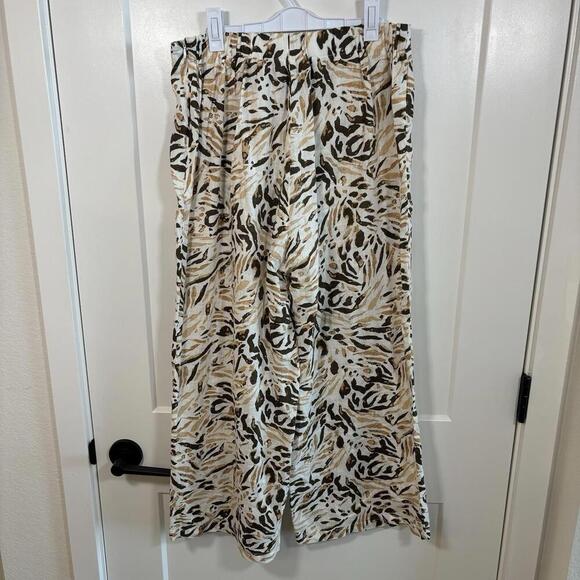 NWOT Tahari Wide Leg Linen Pants women's size M animal print flowy lightweight - Picture 2 of 5